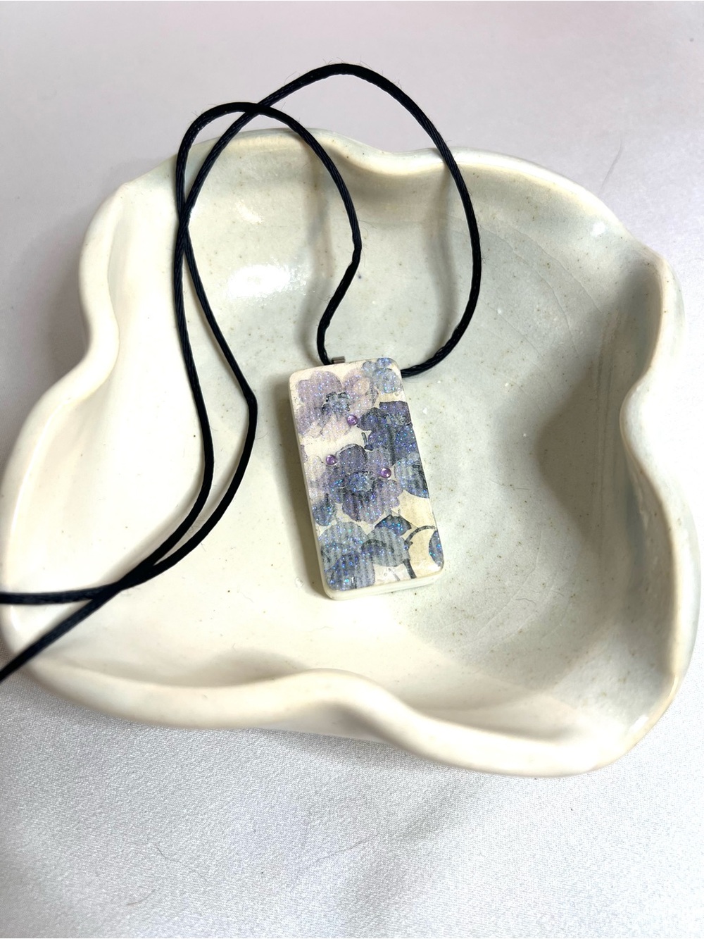 Shimmering Hydrangea Polymer Pendant Necklace